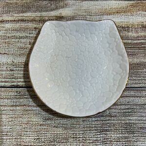 Cat Lady Gold Trim White Textured Mini Cat Trinket‎ Dish Ring Plate Pet